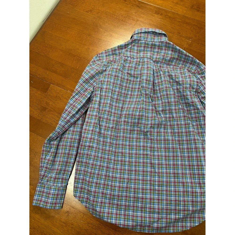 Ralph Lauren Button Down Boys M 10-12 Blue Plaid Stretch Long Sleeve Shirt